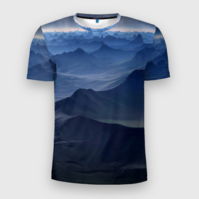 Мужская футболка 3D Slim с принтом Горный массив в Санкт-Петербурге, 100% полиэстер с улучшенными характеристиками | приталенный силуэт, круглая горловина, широкие плечи, сужается к линии бедра | горный массив | горный хребет | горы | массив | природа | скалы | скальный массив | туман