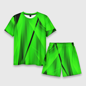 Мужской костюм с шортами 3D с принтом Зеленый неон в Петрозаводске,  |  | зелегь | зеленая абстракция | зеленка | зеленые линии | зеленые полосы | зеленый | зеленый неон | неон