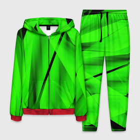 Мужской костюм 3D с принтом Зеленый неон в Петрозаводске, 100% полиэстер | Манжеты и пояс оформлены тканевой резинкой, двухслойный капюшон со шнурком для регулировки, карманы спереди | зелегь | зеленая абстракция | зеленка | зеленые линии | зеленые полосы | зеленый | зеленый неон | неон