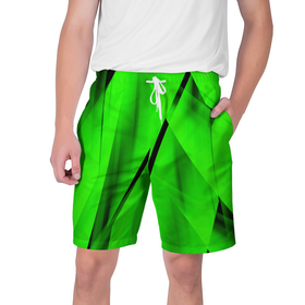 Мужские шорты 3D с принтом Зеленый неон в Белгороде,  полиэстер 100% | прямой крой, два кармана без застежек по бокам. Мягкая трикотажная резинка на поясе, внутри которой широкие завязки. Длина чуть выше колен | зелегь | зеленая абстракция | зеленка | зеленые линии | зеленые полосы | зеленый | зеленый неон | неон