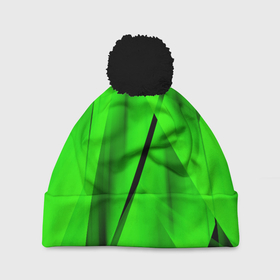 Шапка 3D c помпоном с принтом Зеленый неон в Екатеринбурге, 100% полиэстер | универсальный размер, печать по всей поверхности изделия | зелегь | зеленая абстракция | зеленка | зеленые линии | зеленые полосы | зеленый | зеленый неон | неон