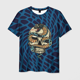 Мужская футболка 3D с принтом SnakeSkull Змея и череп в Кировске, 100% полиэфир | прямой крой, круглый вырез горловины, длина до линии бедер | fangs | jaw | orbits | skull | snake | sting | teeth | глазницы | жало | змея | зубы | клыки | пасть | череп