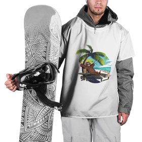 Накидка на куртку 3D с принтом Отпуск , 100% полиэстер |  | Тематика изображения на принте: ленивец | отдых | отпуск | пальма | пляж