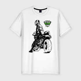 Мужская футболка хлопок Slim с принтом Kawasaki Ninja Cup в Екатеринбурге, 92% хлопок, 8% лайкра | приталенный силуэт, круглый вырез ворота, длина до линии бедра, короткий рукав | cup | engine | girl | helmet | motorcycle | power | двигатель | девушка | кубок | мотоцикл | мощь | шлем