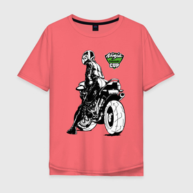 Мужская футболка хлопок Oversize с принтом Kawasaki Ninja Cup в Санкт-Петербурге, 100% хлопок | свободный крой, круглый ворот, “спинка” длиннее передней части | Тематика изображения на принте: cup | engine | girl | helmet | motorcycle | power | двигатель | девушка | кубок | мотоцикл | мощь | шлем
