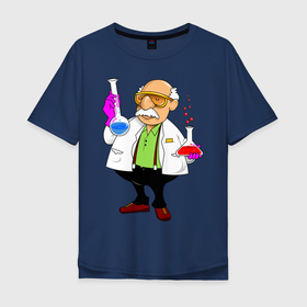Мужская футболка хлопок Oversize с принтом Химик в Екатеринбурге, 100% хлопок | свободный крой, круглый ворот, “спинка” длиннее передней части | лаборант | научные открытия | опыты | пробирка | химик