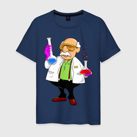 Мужская футболка хлопок с принтом Химик в Белгороде, 100% хлопок | прямой крой, круглый вырез горловины, длина до линии бедер, слегка спущенное плечо. | лаборант | научные открытия | опыты | пробирка | химик