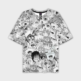 Мужская футболка oversize 3D с принтом Ahegao monochrome в Курске,  |  | Тематика изображения на принте: аниме | ахегао | манго | черно белое | япония