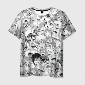 Мужская футболка 3D с принтом Ahegao monochrome в Курске, 100% полиэфир | прямой крой, круглый вырез горловины, длина до линии бедер | Тематика изображения на принте: аниме | ахегао | манго | черно белое | япония