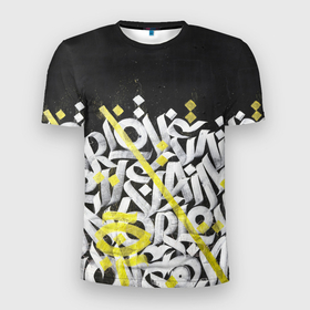 Мужская футболка 3D спортивная с принтом GRAFFITY в Петрозаводске, 100% полиэстер с улучшенными характеристиками | приталенный силуэт, круглая горловина, широкие плечи, сужается к линии бедра | граффити | каллиграфия | минимализм | надписи | настенная живопись | символы