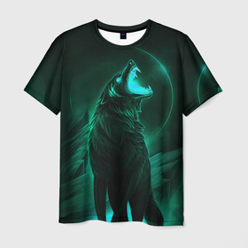 Мужская футболка 3D с принтом Оборотень в Петрозаводске, 100% полиэфир | прямой крой, круглый вырез горловины, длина до линии бедер | волк | зубы | луна | неоновый свет | оборотень | оскал волка | полнолуние