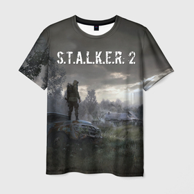 Мужская футболка 3D с принтом STALKER 2 в Санкт-Петербурге, 100% полиэфир | прямой крой, круглый вырез горловины, длина до линии бедер | 2021 | gsm | s.t.a.l.k.e.r | s.t.a.l.k.e.r.2 | stalker | stalker 2 | stalker2 | сталкер | сталкер 2 | сталкер2 | чернобыль