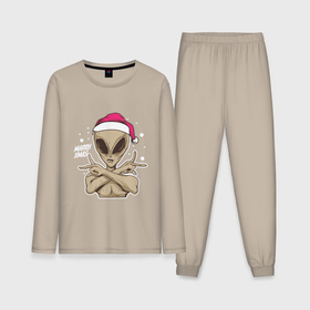 Мужская пижама хлопок (с лонгсливом) с принтом Alien Santa в Тюмени,  |  | Тематика изображения на принте: 