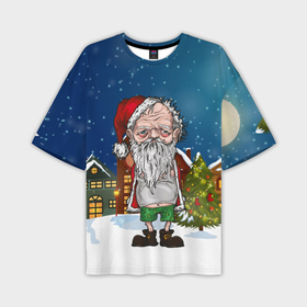 Мужская футболка oversize 3D с принтом Уставший Санта ,  |  | Тематика изображения на принте: 