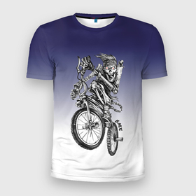 Мужская футболка 3D Slim с принтом BMX в Новосибирске, 100% полиэстер с улучшенными характеристиками | приталенный силуэт, круглая горловина, широкие плечи, сужается к линии бедра | bike | bmx | bones | eyes | jaw | skeleton | skull | sport | велосипед | кости | пасть | скелет | спорт | череп