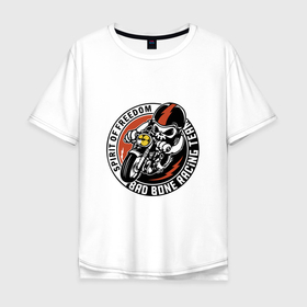 Мужская футболка хлопок Oversize с принтом Spirit of freedom в Курске, 100% хлопок | свободный крой, круглый ворот, “спинка” длиннее передней части | helmet | motorcycle | skull | speed | мотоцикл | скорость | череп | шлем
