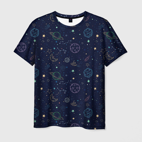 Мужская футболка 3D с принтом Далекий космос , 100% полиэфир | прямой крой, круглый вырез горловины, длина до линии бедер | alien | asteroid | constellations | moon | planets | space | star | ufo | астероид | звезда | инопланетянин | космос | луна | нло | планеты | созвездия