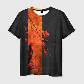 Мужская футболка 3D с принтом ЦАПЛЯ в Санкт-Петербурге, 100% полиэфир | прямой крой, круглый вырез горловины, длина до линии бедер | amoled | аист | журавль | минимализм | сакура | цапля | япония