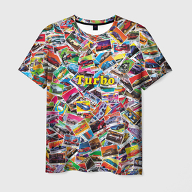 Мужская футболка 3D с принтом Коллекция вкладышей Turbo в Екатеринбурге, 100% полиэфир | прямой крой, круглый вырез горловины, длина до линии бедер | жвачка | жевачка | машины | паттерн | резинка | ретро | тачки | турбо