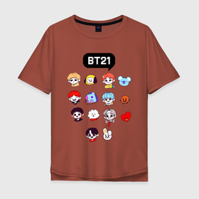 Мужская футболка хлопок Oversize с принтом BTS   BT21 в Санкт-Петербурге, 100% хлопок | свободный крой, круглый ворот, “спинка” длиннее передней части | bangtan sonyeondan | bts | bts love. | kpop | битиэс | бтс | кпоп | фанфик бтс | чон чонгук