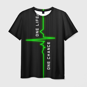 Мужская футболка 3D с принтом ОДНА ЖИЗНЬ - ОДИН ШАНС в Екатеринбурге, 100% полиэфир | прямой крой, круглый вырез горловины, длина до линии бедер | неоновая полоска | прикольная цитата | пульс | сердечный ритм | цитата о жизни