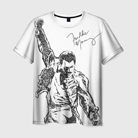 Мужская футболка 3D с принтом Freddie Mercury в Белгороде, 100% полиэфир | прямой крой, круглый вырез горловины, длина до линии бедер | freddie mercury | queen | автограф | квин | фредди меркьюри
