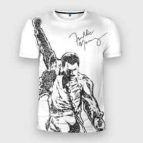 Мужская футболка 3D спортивная с принтом Freddie Mercury в Курске, 100% полиэстер с улучшенными характеристиками | приталенный силуэт, круглая горловина, широкие плечи, сужается к линии бедра | Тематика изображения на принте: freddie mercury | queen | автограф | квин | фредди меркьюри
