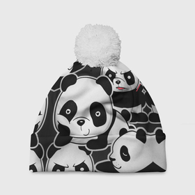 Шапка 3D c помпоном с принтом Смешные панды , 100% полиэстер | универсальный размер, печать по всей поверхности изделия | животные | медведи | мишки | мультяшки | смешные панды