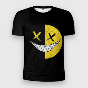 Мужская футболка 3D спортивная с принтом SMILE в Кировске, 100% полиэстер с улучшенными характеристиками | приталенный силуэт, круглая горловина, широкие плечи, сужается к линии бедра | глаза крестики | злой смайл | зубы | контраст | смайл | эмоция