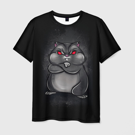 Мужская футболка 3D с принтом HAMSTER в Екатеринбурге, 100% полиэфир | прямой крой, круглый вырез горловины, длина до линии бедер | злое животное | злой хомяк | красные глаза | мышка | хомяк