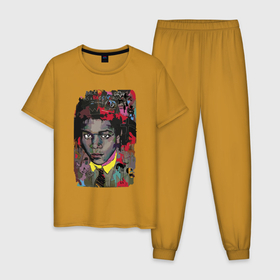 Мужская пижама хлопок с принтом Jean Michel Basquiat в Новосибирске, 100% хлопок | брюки и футболка прямого кроя, без карманов, на брюках мягкая резинка на поясе и по низу штанин
 | art | eyes | guy | jean michel basquiat | глаза | жан мишель баския | искусство | парень
