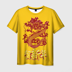 Мужская футболка 3D с принтом Китайский новый год , 100% полиэфир | прямой крой, круглый вырез горловины, длина до линии бедер | дракон. | иероглифы | китай | китайский новый год | новый год | праздники