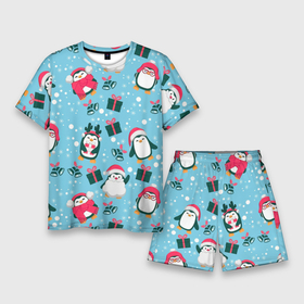 Мужской костюм с шортами 3D с принтом Новогодние Пингвины в Тюмени,  |  | 2021 | белка | гирлянда | год быка | дед мороз | детская | дочка | елка | енот | кот | котик | лиса | маска | милая | неон | новогодняя | новый год | олень | паттерн | пингвин | подарок | праздник | радуга