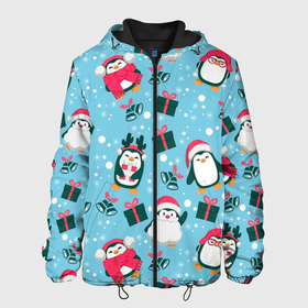 Мужская куртка 3D с принтом Новогодние Пингвины в Курске, ткань верха — 100% полиэстер, подклад — флис | прямой крой, подол и капюшон оформлены резинкой с фиксаторами, два кармана без застежек по бокам, один большой потайной карман на груди. Карман на груди застегивается на липучку | Тематика изображения на принте: 2021 | белка | гирлянда | год быка | дед мороз | детская | дочка | елка | енот | кот | котик | лиса | маска | милая | неон | новогодняя | новый год | олень | паттерн | пингвин | подарок | праздник | радуга
