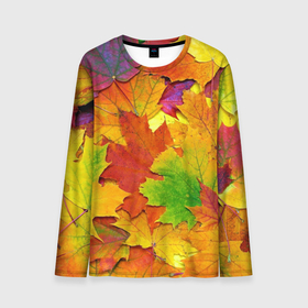 Мужской лонгслив 3D с принтом Осенние листья , 100% полиэстер | длинные рукава, круглый вырез горловины, полуприлегающий силуэт | клён | краски | листья | осень | радуга | разноцветный | яркая