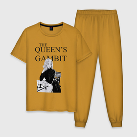 Мужская пижама хлопок с принтом the queens gambit в Санкт-Петербурге, 100% хлопок | брюки и футболка прямого кроя, без карманов, на брюках мягкая резинка на поясе и по низу штанин
 | the queens gambit | нетфликс | сериал | ход королевы
