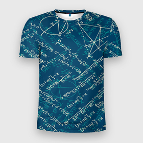 Мужская футболка 3D спортивная с принтом Математика в Петрозаводске, 100% полиэстер с улучшенными характеристиками | приталенный силуэт, круглая горловина, широкие плечи, сужается к линии бедра | графики | наука | узор | уровнения | цифры