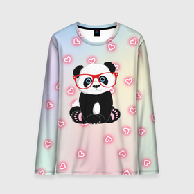 Мужской лонгслив 3D с принтом Милая пандочка  в Кировске, 100% полиэстер | длинные рукава, круглый вырез горловины, полуприлегающий силуэт | маленькая панда | маленькая пандочк | милая панда | милая пандочка | панда | панда в красных очках | панда в очках | панда очки | панда сердечки | панда сердце | пандочка | пандочка в красных очках