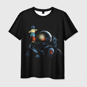 Мужская футболка 3D с принтом Астронавт мороженкой в Петрозаводске, 100% полиэфир | прямой крой, круглый вырез горловины, длина до линии бедер | astronaut | cosmonaut | cosmos | galaxy | planet | space | star | universe | астронавт | вселенная | галактика | звезды | земля | конфеты | космонавт | космос | луна | марс | мороженко | мороженое | планета | сатурн | уран