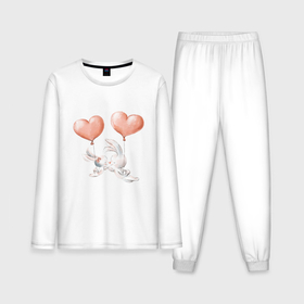 Мужская пижама с лонгсливом хлопок с принтом Пара влюбленных зайчиков в Кировске,  |  | зайчики | любовь | пара | розовый | сердце | серый | шарики