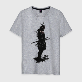Мужская футболка хлопок с принтом Теневой самурай , 100% хлопок | прямой крой, круглый вырез горловины, длина до линии бедер, слегка спущенное плечо. | арт | воин | древний воин | дым | дымка | катана | катаны | рисунок | самурай | тень | япония
