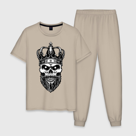 Мужская пижама хлопок с принтом ДезКинг в Курске, 100% хлопок | брюки и футболка прямого кроя, без карманов, на брюках мягкая резинка на поясе и по низу штанин
 | арт | графика | король | скелет | черепа