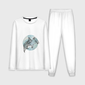 Мужская пижама с лонгсливом хлопок с принтом Акула молот в Тюмени,  |  | circle | graphics | moon | shark | watercolor | акварель | акула | графика | круг | луна