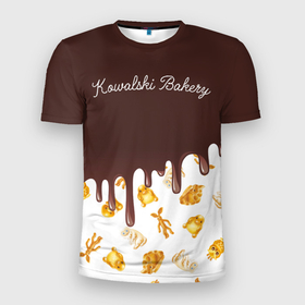 Мужская футболка 3D Slim с принтом Kowalski Cookie in Chocolate в Тюмени, 100% полиэстер с улучшенными характеристиками | приталенный силуэт, круглая горловина, широкие плечи, сужается к линии бедра | baby niffler | fantastic beasts and where to find them | vdosadir | wizarding world | печеньки | шоколад