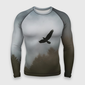 Мужской рашгард 3D с принтом Орёл над лесом ,  |  | bird | dark | fog | forest | heaven | jh k | ktc | sky | texture | деревья | животные | лес | небо | орел | природа | птица | птицы | текстуры | тёмный лес | туман