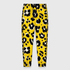 Мужские брюки 3D с принтом Желтый леопард в Екатеринбурге, 100% полиэстер | манжеты по низу, эластичный пояс регулируется шнурком, по бокам два кармана без застежек, внутренняя часть кармана из мелкой сетки | Тематика изображения на принте: животные | леопард | окрас | пятна
