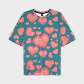 Мужская футболка oversize 3D с принтом Любовь моровь ,  |  | бирюзовый | день влюбленных | любовь | розовый | сердце