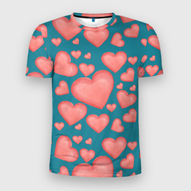 Мужская футболка 3D Slim с принтом Любовь моровь , 100% полиэстер с улучшенными характеристиками | приталенный силуэт, круглая горловина, широкие плечи, сужается к линии бедра | бирюзовый | день влюбленных | любовь | розовый | сердце