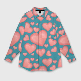 Мужская рубашка oversize 3D с принтом Любовь моровь ,  |  | бирюзовый | день влюбленных | любовь | розовый | сердце