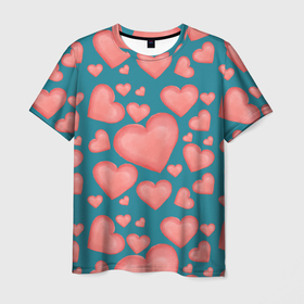 Мужская футболка 3D с принтом Любовь моровь в Петрозаводске, 100% полиэфир | прямой крой, круглый вырез горловины, длина до линии бедер | Тематика изображения на принте: бирюзовый | день влюбленных | любовь | розовый | сердце